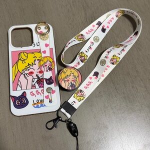 iPhone 14 pro Max case Sailor Moon Lanyard and Pop Socket